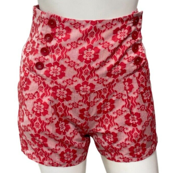 Jean Paul Gaultier Pants - Jean Paul Gaultier Red Floral High Waist Shorts